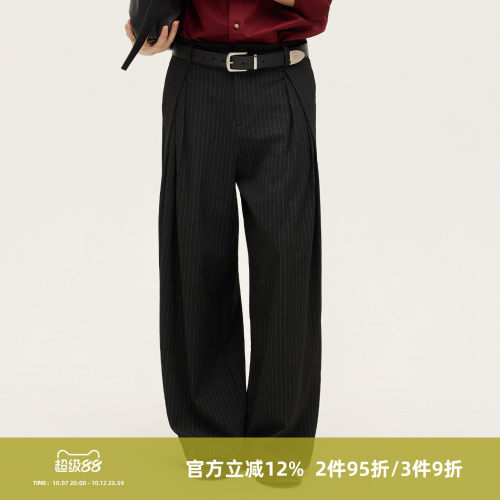 SOMENUM 25AW「皇室银白条」异型三褶老钱风立体直筒垂感长裤西裤