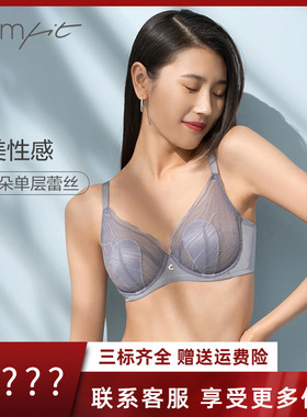 Comfit超薄款文胸单层蕾丝内衣大胸显小胸兔耳朵大码胸罩CB00131