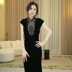 宝儿姐LEMONDISIN新款设计感拼接连衣裙优雅知性长款时尚连衣裙女