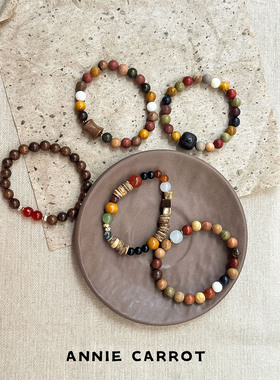 新中式复古檀木多宝珠手链~