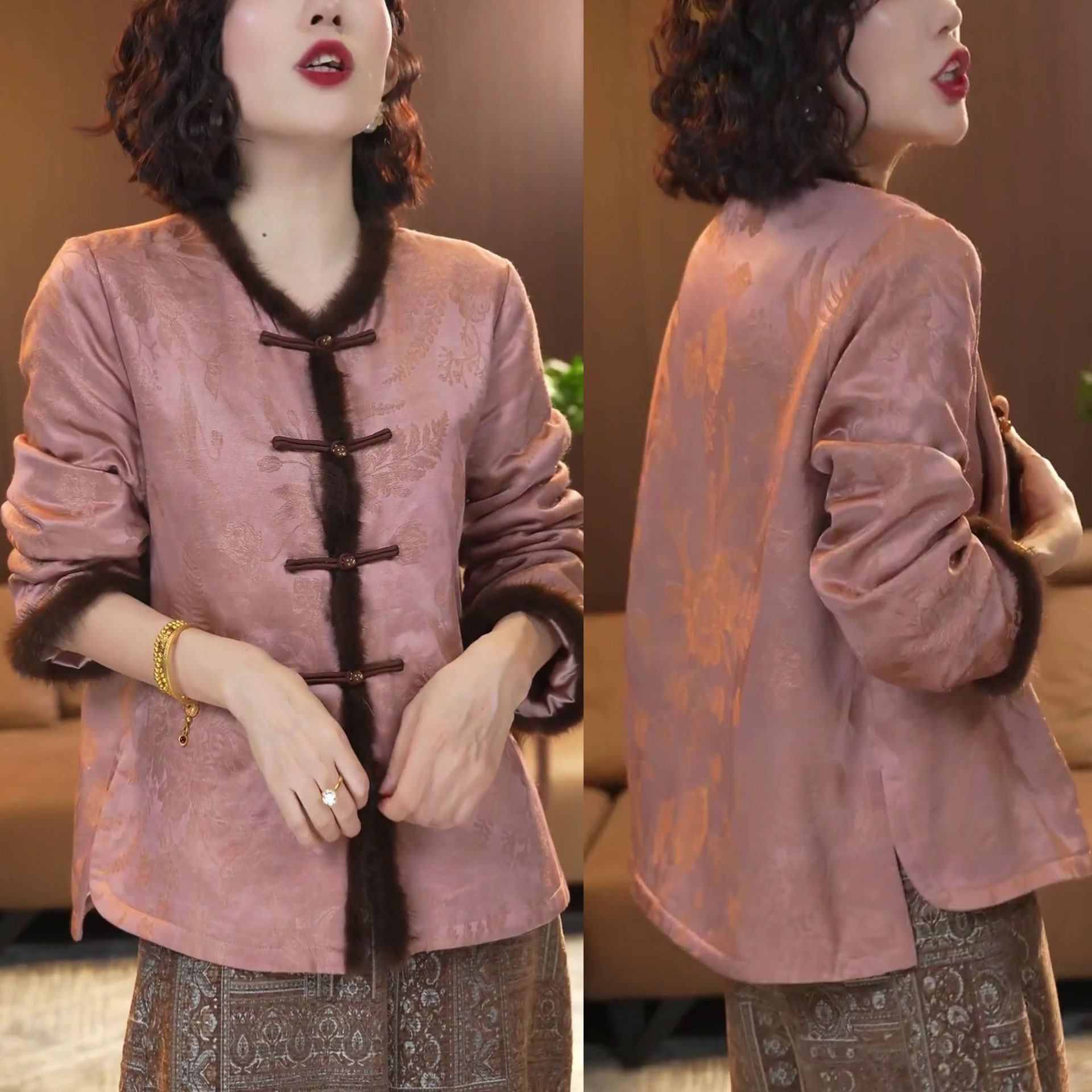 新中式印花百搭长袖上衣2025秋季新款时尚设计感宽松显瘦保暖外套