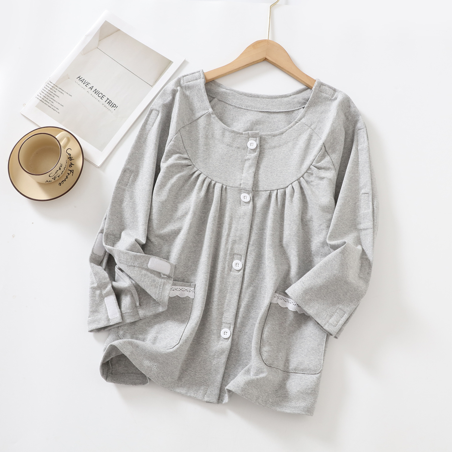 春秋棉毛瘫痪老人护理服上衣易透析衣服骨折方便穿脱病号服