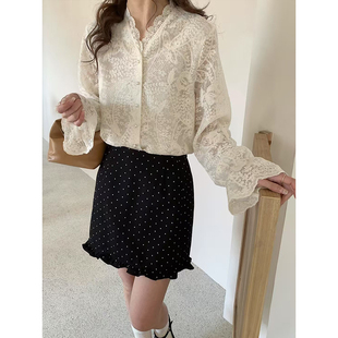 法式甜美钩花蕾丝画风村衣女2025春秋新款时尚别致洋气设计感上衣