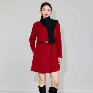 红色双面羊绒大衣女2025秋冬新款高级感韩系赫本风小个子毛呢外套