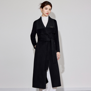 黑色赫本风双面羊绒大衣女中长款2025秋冬新款高级感气质毛呢外套