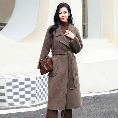 红色双面羊绒大衣女2025秋冬新款中长款过膝加厚宽松气质羊毛外套