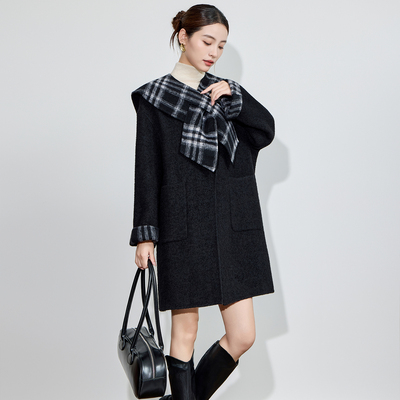 双面羊绒大衣女中长款2025秋冬新款韩系气质披肩可拆卸羊毛呢外套