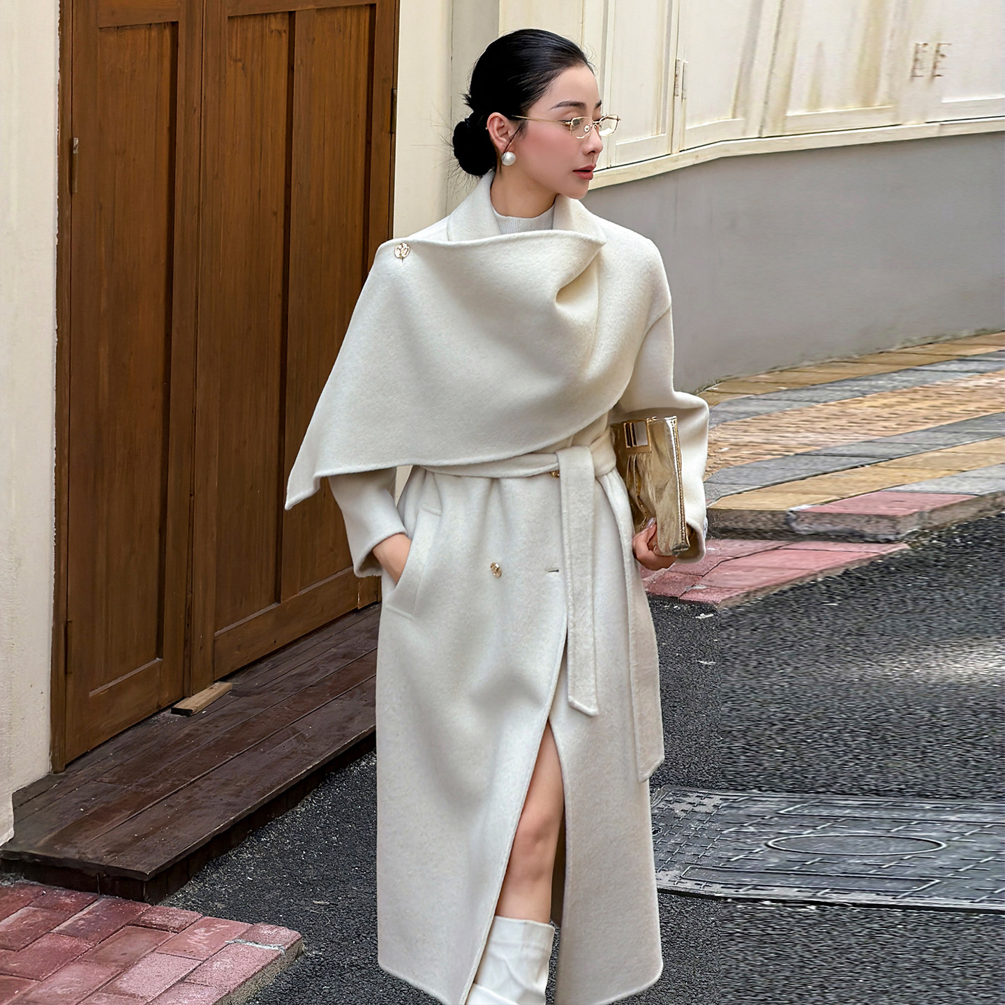 围巾领羊绒大衣女秋冬显瘦中长款图片