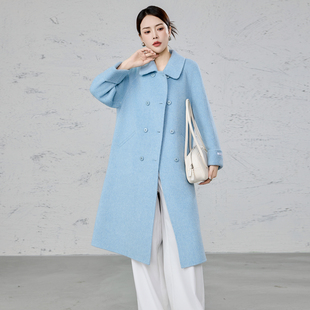 双面羊绒大衣女中长款2025秋冬新款韩系双排扣减龄小个子毛呢外套