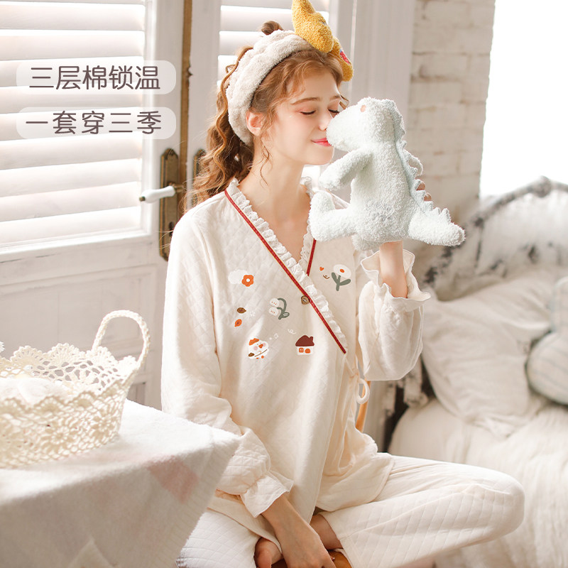 yourban秋冬空气纯棉产后孕妇睡衣春秋季夹棉月子服哺乳期家居服