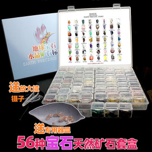 56/84种天然水晶玛瑙堇青石矿物晶体宝石矿石标本盒儿童探索学习