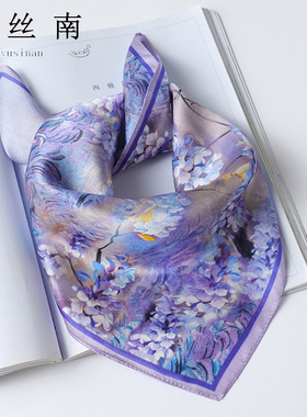 真丝小方巾中国风新款跨境100桑蚕丝小丝巾女礼品领巾批发