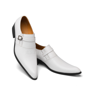 皮鞋 逸尘雅致高档商务正装 白色鳄鱼尖头系带搭扣套脚结婚男士