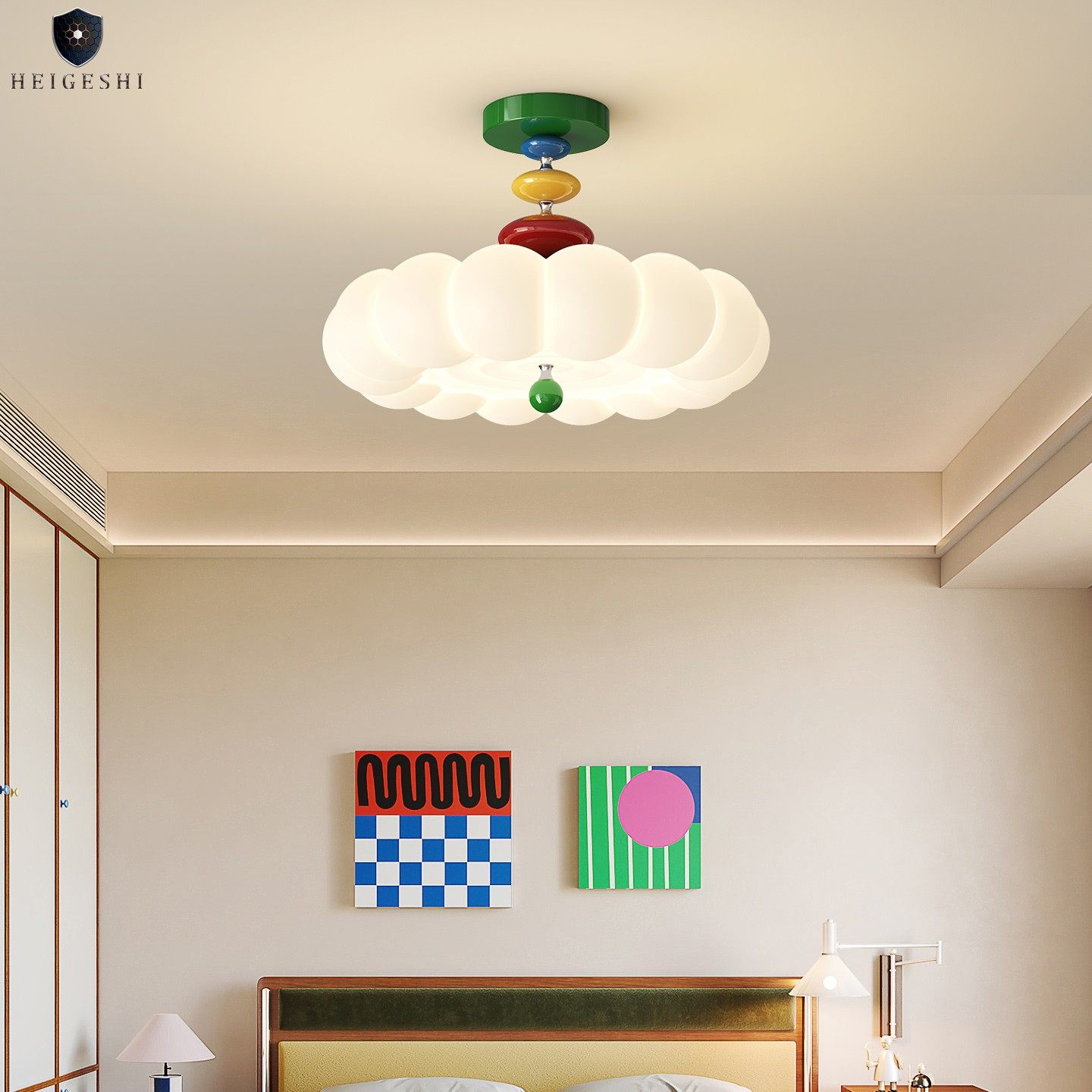 孟菲斯彩色护眼吸顶灯儿童房卧室创意云朵方块设计师款卡通房间灯