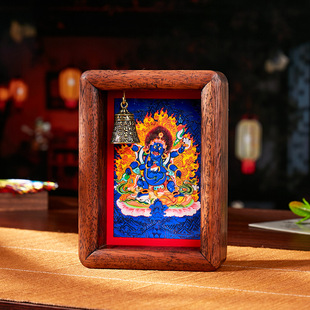 山城文创 唐卡大黑天五路财神新年招财摆件商务送礼实木胡桃 藏式