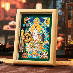 山城文创丨藏式唐卡白度母相框装饰摆件健康平安办公室佛台摆台