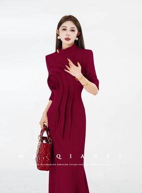 MD千亿【墨竹映红】2026轻奢法式百搭设计师连衣裙