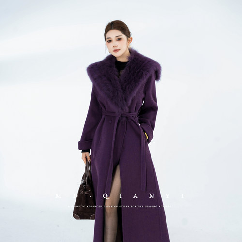 MD千亿【毛领华衣】冬季休闲风长袖长款时尚羊毛毛呢外套