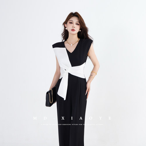 MD千亿【黑白结语】2025夏季新款显瘦轻奢百搭气质连体裤