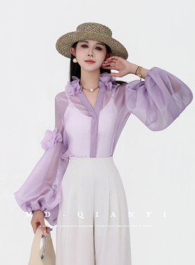 MD千亿【少女心事】2026春时尚气质显瘦设计感透视衬衫上衣