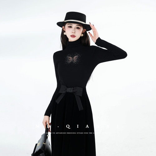 MD千亿【漫柔雾月】2025冬季款休闲百搭长袖蝴蝶打底上衣