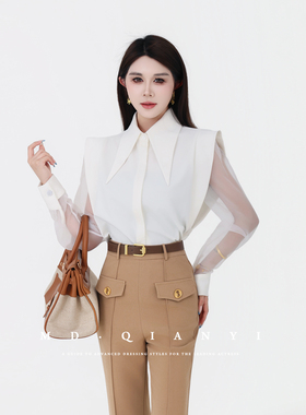 MD千亿【高级收腰】夏季时尚新款设计感减龄百搭衬衫纯色女