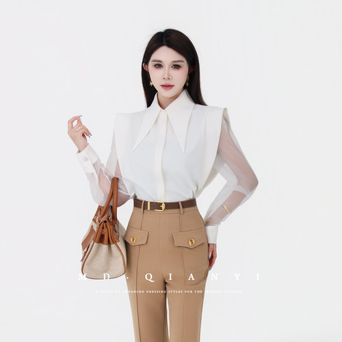 MD千亿【高级收腰】夏季时尚新款设计感减龄百搭衬衫纯色女