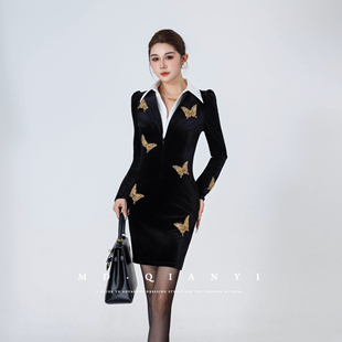 显瘦气质时尚 MD千亿 新款 2025秋季 休闲连衣裙 墨绒蝶叙