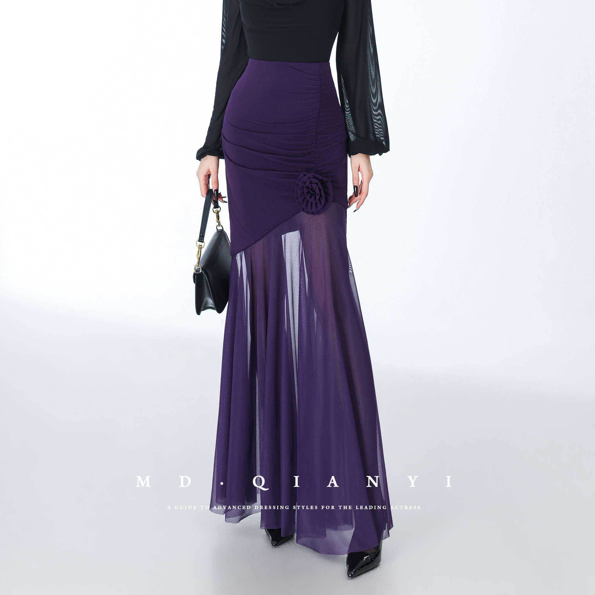 MD千亿【迷人情敌】2026新款纯欲风蕾丝拼接花朵收腰鱼尾长裙