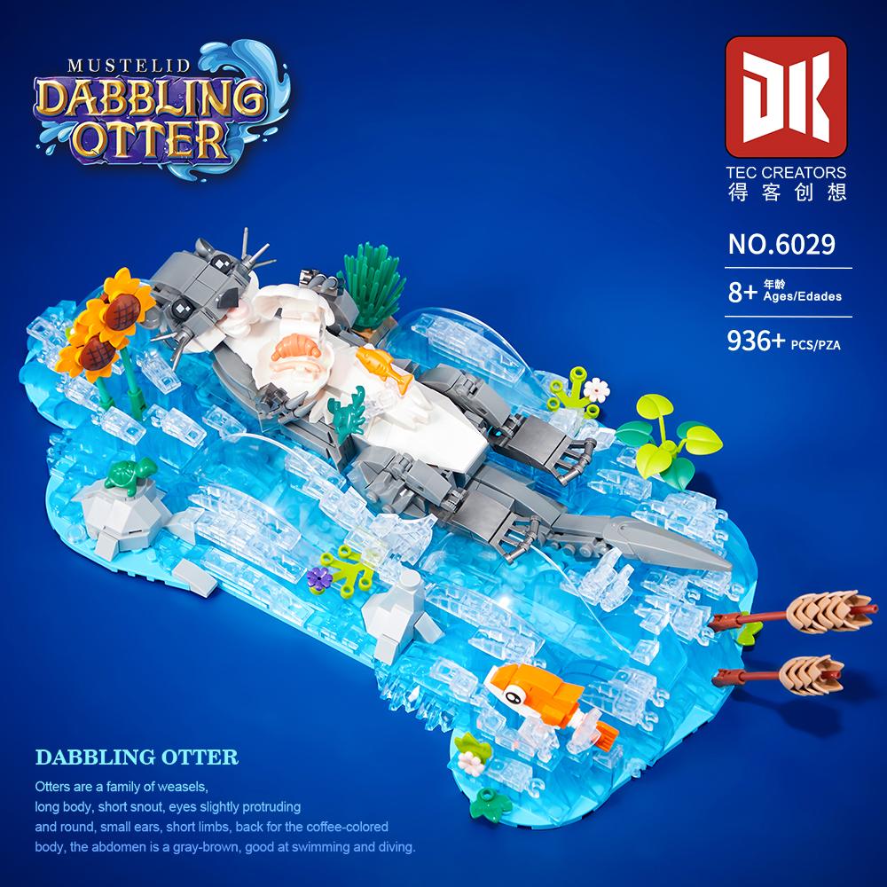 得客6029超萌可爱水獭戏水小场景摆件益智拼装小颗粒积木玩具模型