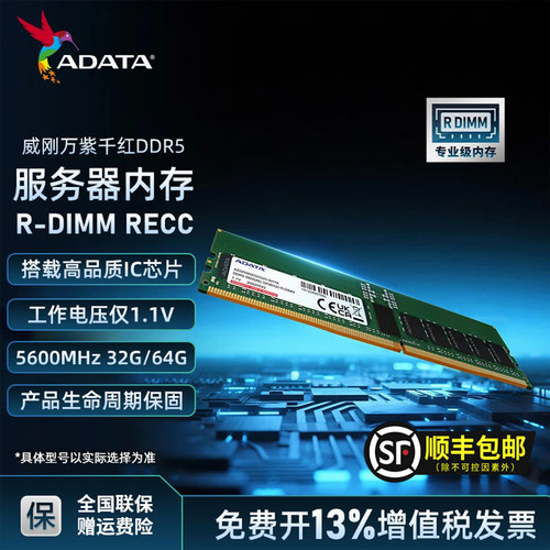 RECC服务器内存条 32G/64G DDR5 R-DIMM 5600工作站内存AI用威刚