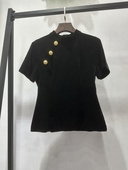 黑色丝绒短袖 气质上衣 修身