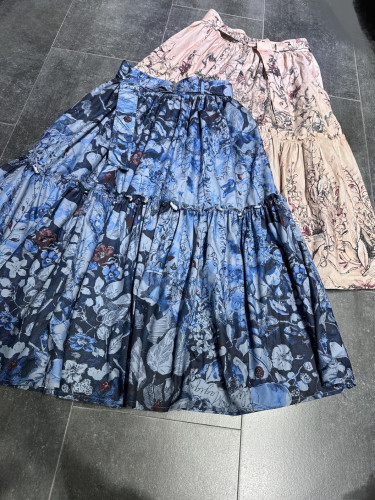 夏季气质优雅印花A字摆中长半身裙