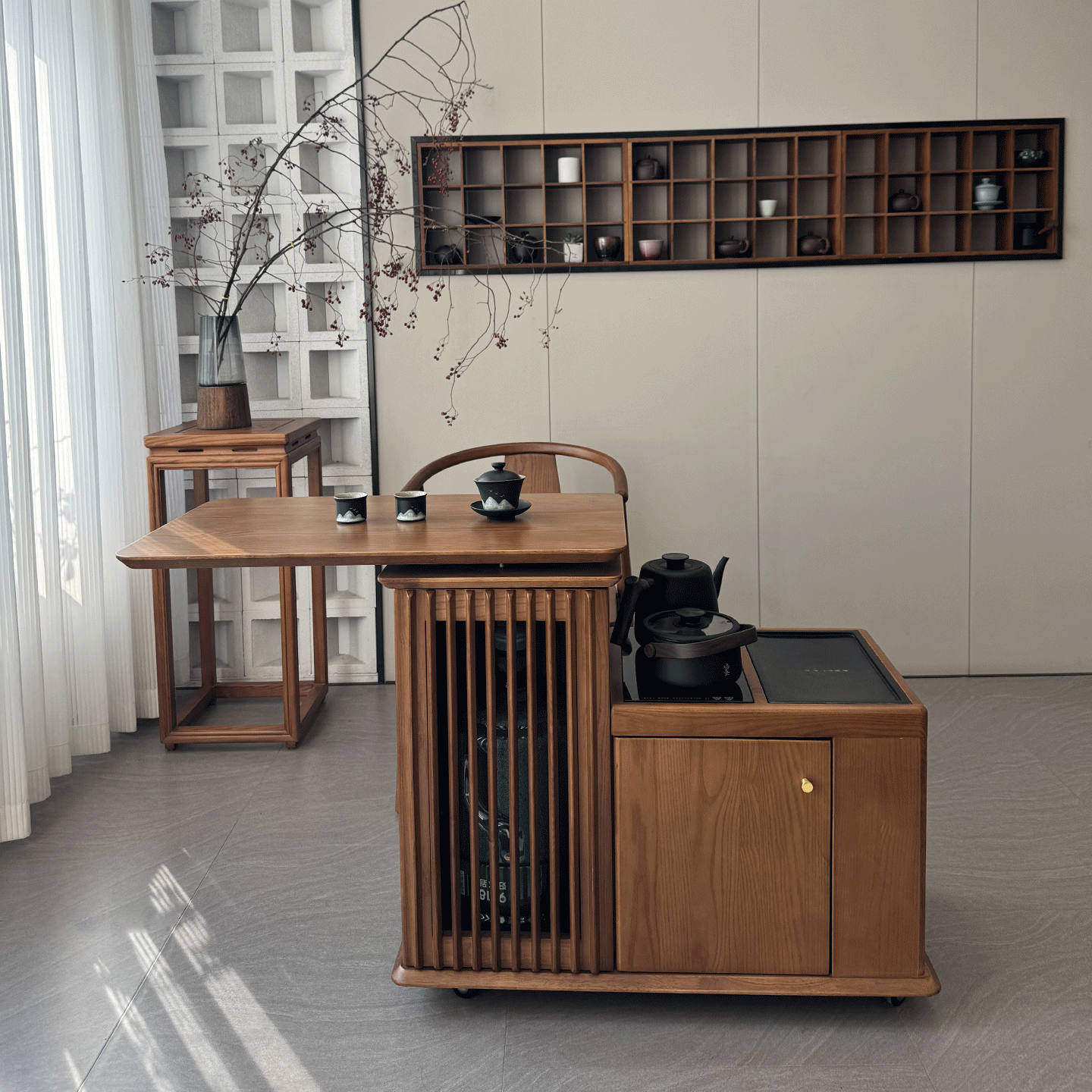 新中式小户型茶桌实木茶台家用客厅茶室简约储物茶几旋转折叠茶台,住宅家具,家用茶台/茶桌,淘宝优惠券,粉丝福利购,淘宝优惠卷