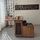 全实木移动茶车家用客厅沙发边几旋转功夫茶桌乌金石泡茶喝茶台