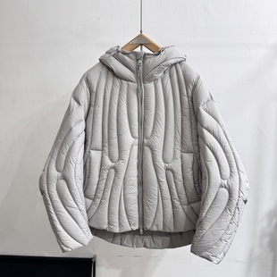 dafee25潮牌镭射线条衍缝连帽羽绒服男冬季 宽松保暖轻奢90绒外套
