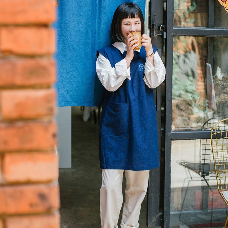 自然风日系透气植物染蜡染围裙北欧风方式厨房围裙