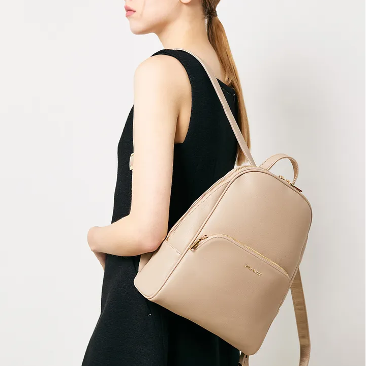 韩国直邮正品 MCLANEE纯色皮革拉链双肩女包 米色 4色可选