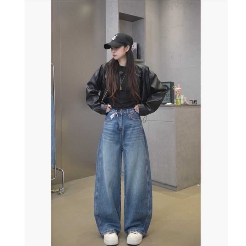 宽松阔腿遮胯弯刀牛仔裤女2026春秋新款百搭蓝色休闲显瘦拖地女裤,女装/女士精品,牛仔裤,淘宝优惠券,粉丝福利购,淘宝优惠卷