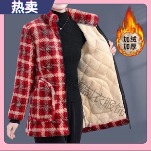 女士冬天三层加绒加厚棉罩衣新款 棉袄保暖耐脏棉服干活棉衣 妈妈装