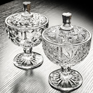 水晶玻璃碗带盖高脚杯精致盒透明果酱小果盘甜品糖果罐水果盘容器