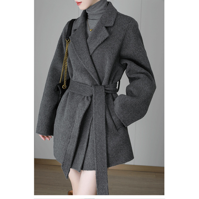 小个子洋气大衣2025新款双面羊绒短款羊毛女冬季灰色呢子毛呢外套