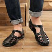 复古老式 镂空透气塑胶鞋 军凉鞋 越南鞋 男士 软底防滑工作鞋 包头凉鞋