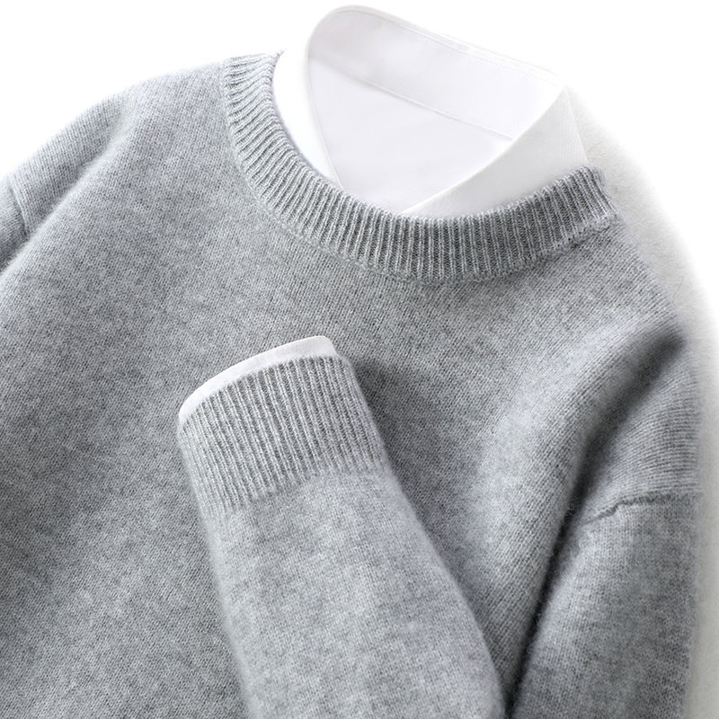 鹿王羊绒衫男圆领纯山羊绒针织打底衫秋冬套头休闲保暖长袖厚毛衣