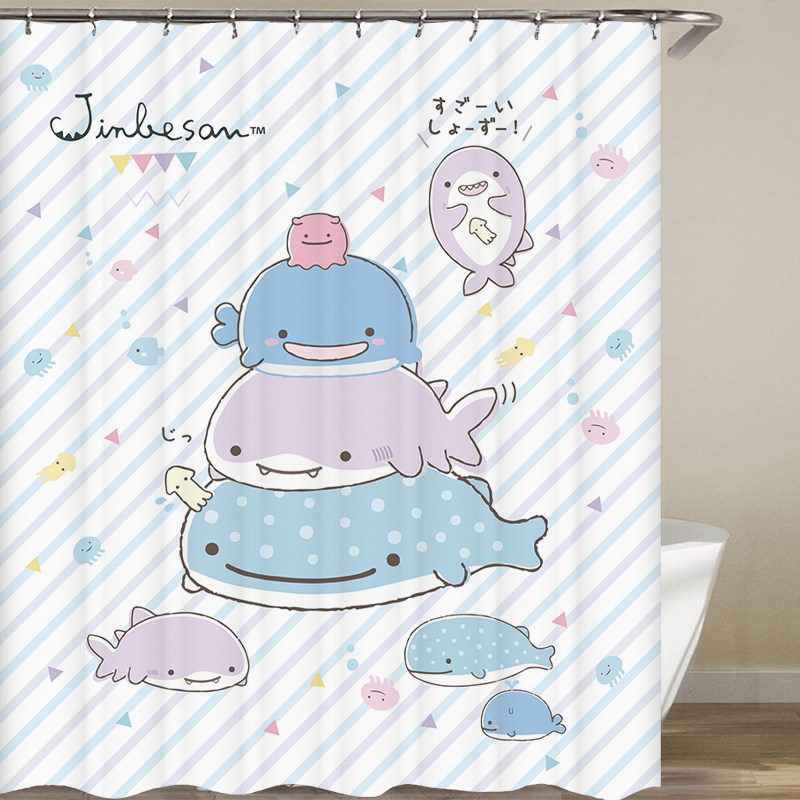 卡通鲸窗帘门帘洗澡挡水帘背景装饰布遮挡帘子卫生间海洋鲸鱼浴帘