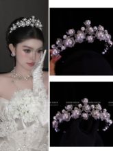欧姿新款高级感韩式珍珠皇冠新娘结婚婚纱头饰样片拍照头饰17473