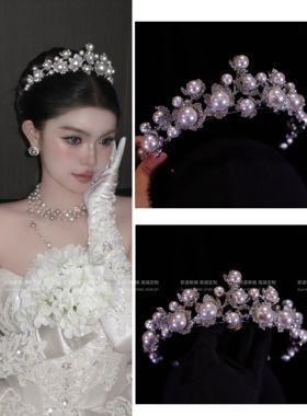 欧姿新款高级感韩式珍珠皇冠新娘结婚婚纱头饰样片拍照头饰17473