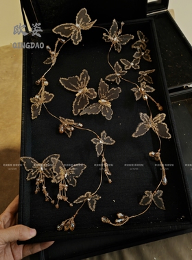 2025新款金色蝴蝶发饰敬酒服配饰仙里仙气晨袍手作发饰跟妆女6935