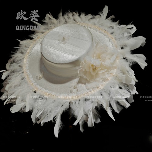 小众复古大檐帽羽毛礼帽时尚百搭度假拍照配饰写真大帽子新娘饰品