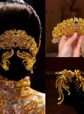 欧姿新款新娘中式秀禾侧边后区头饰气质凤凰小众复古发饰品12512